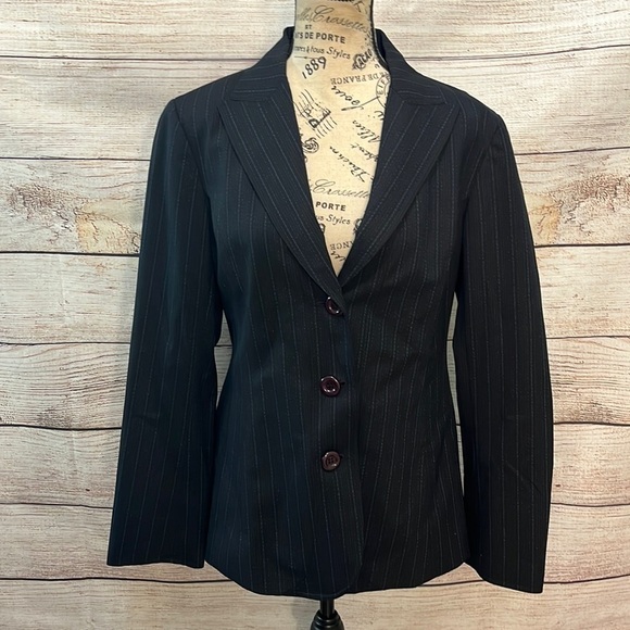 Lafayette 148 Blazer Lightweight Wool Pinstripe Black Size 8 - Picture 1 of 11
